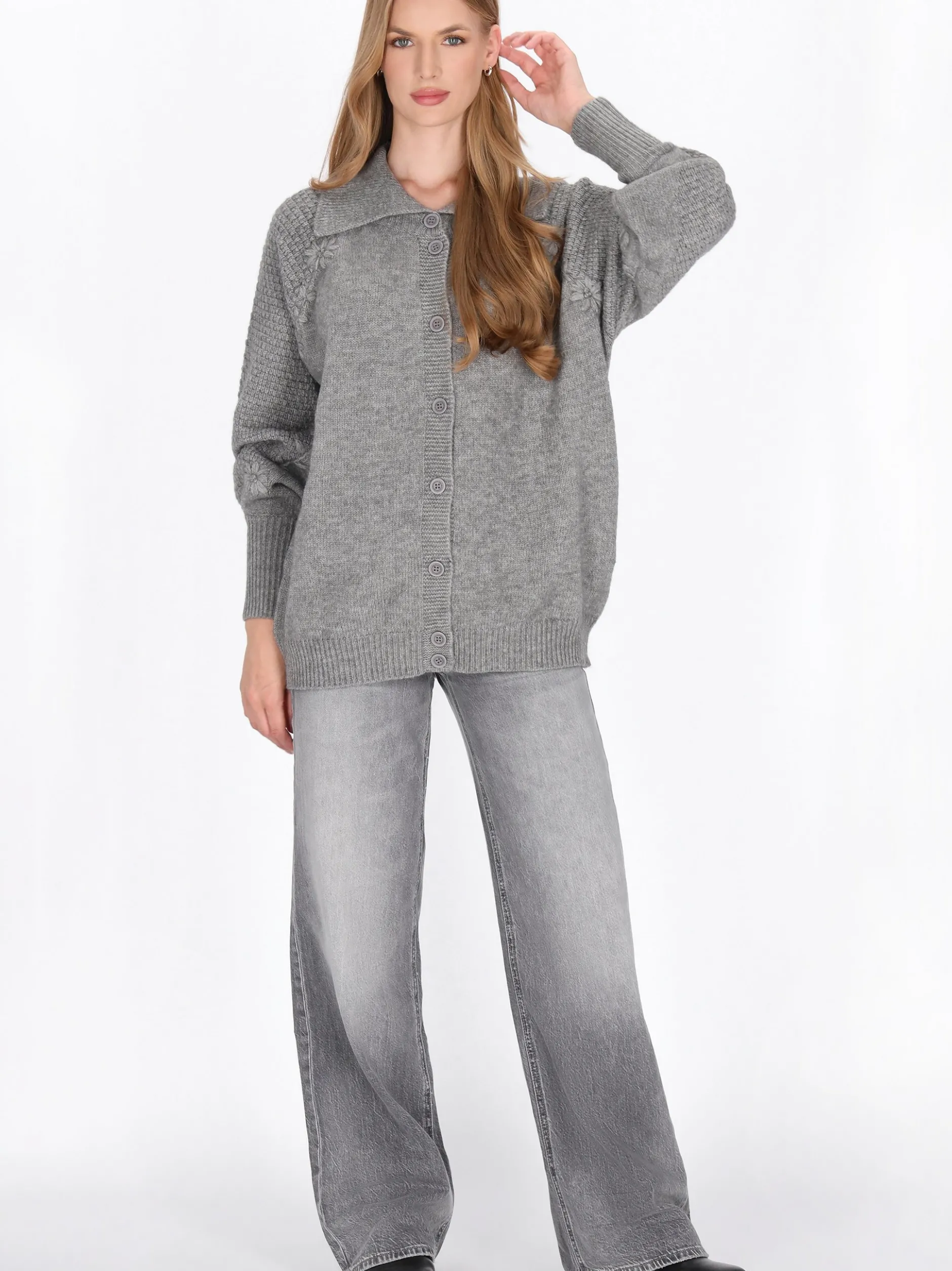 Dreimaster Damen Strickjacke in grau