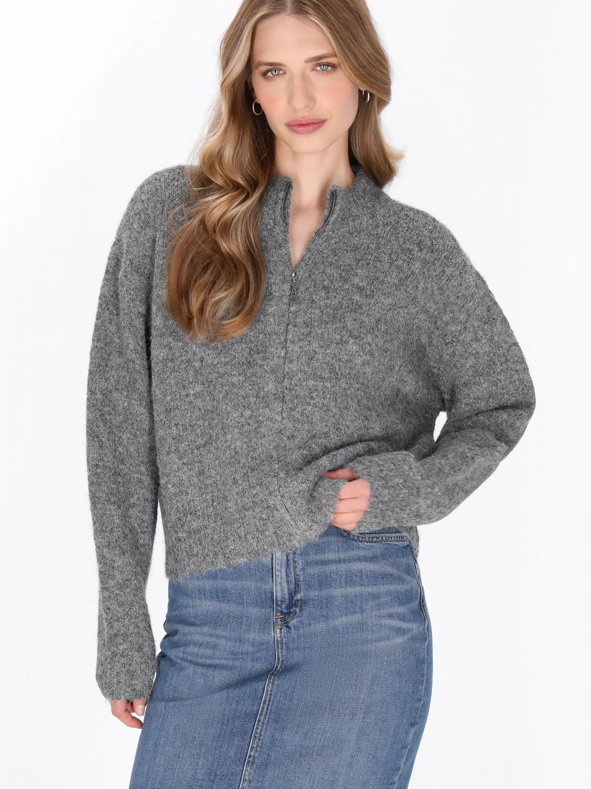 Dreimaster Damen Strickjacke in grau
