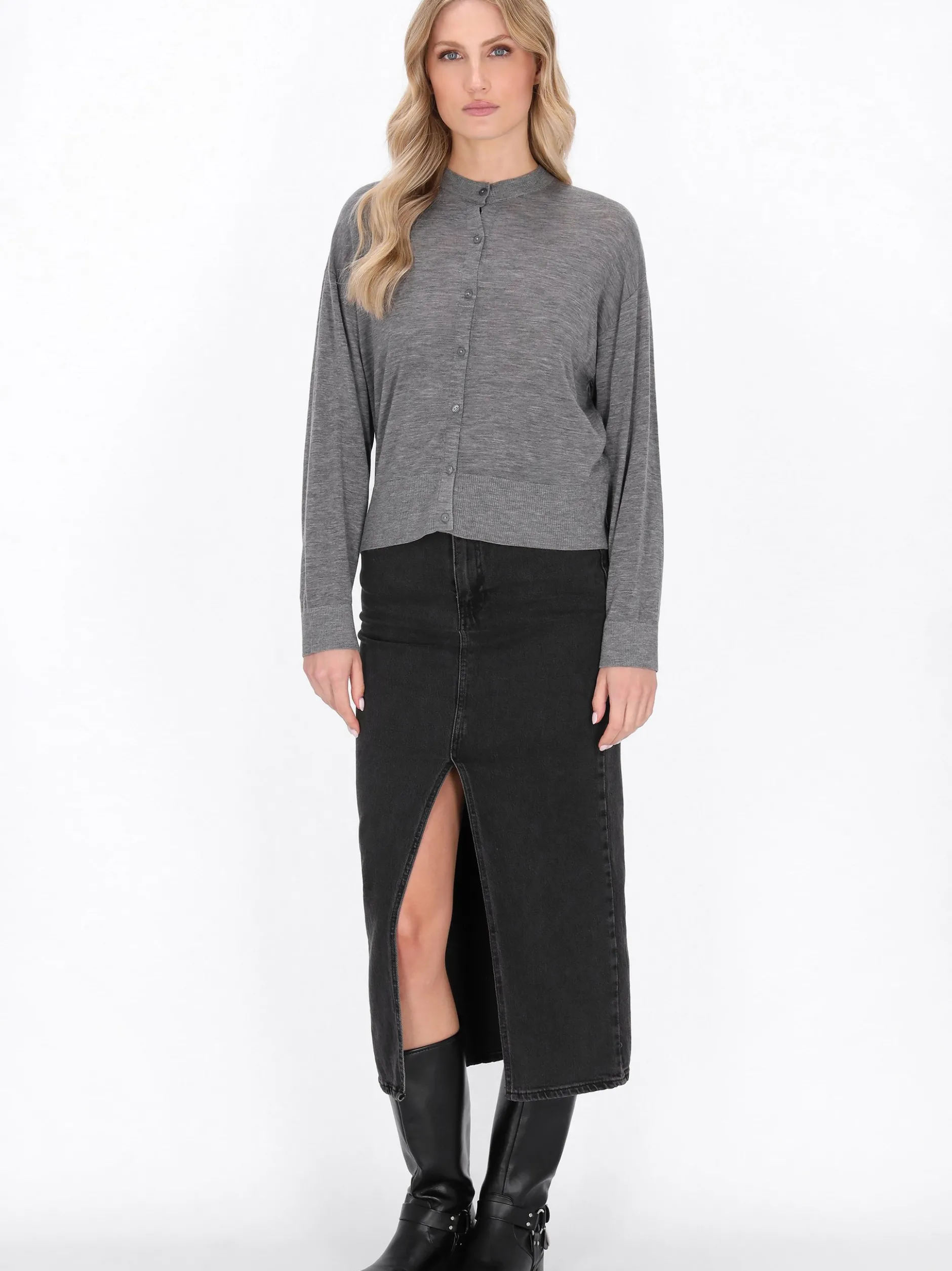 Dreimaster Damen Strickjacke in grau