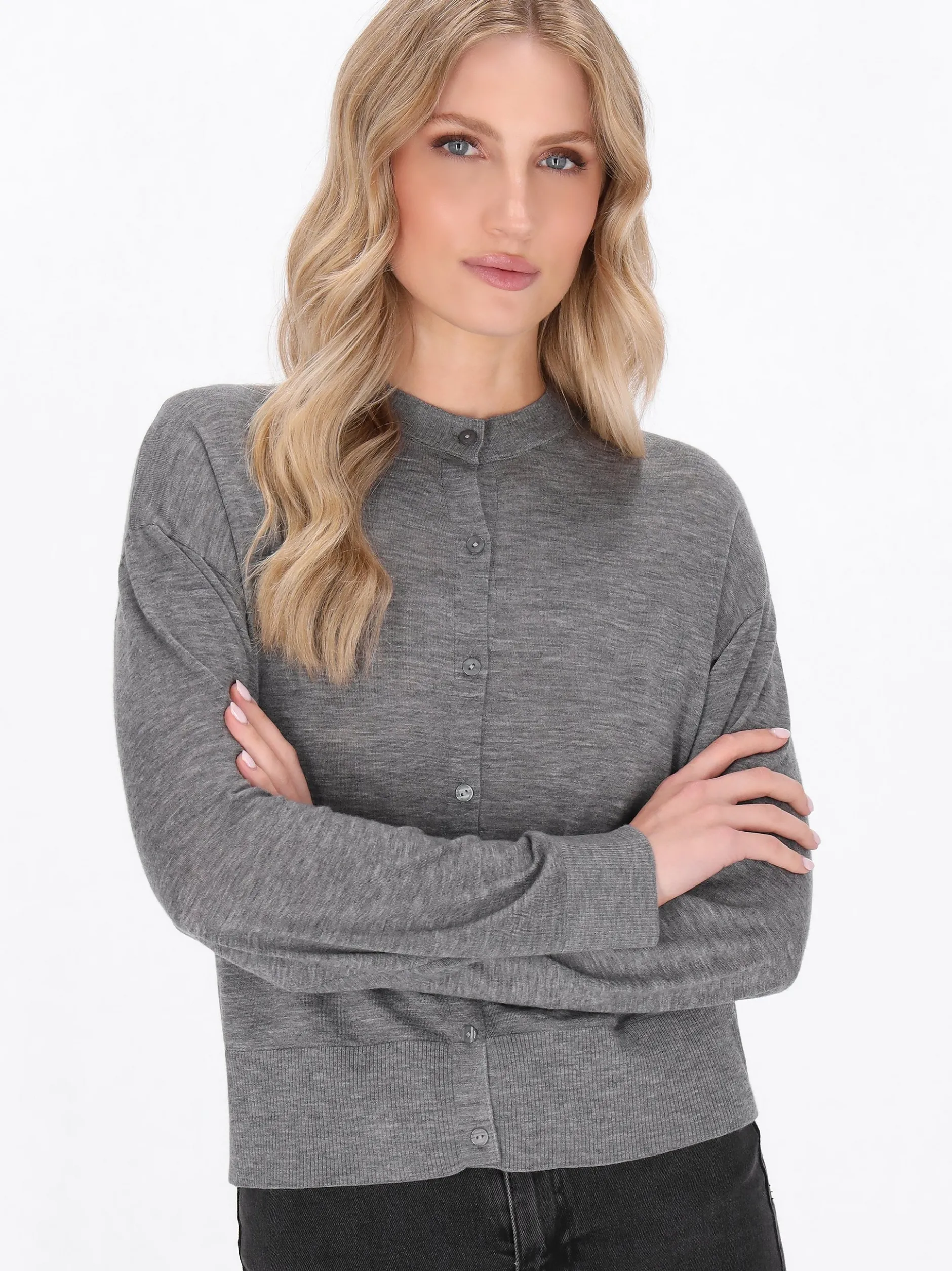Dreimaster Damen Strickjacke in grau