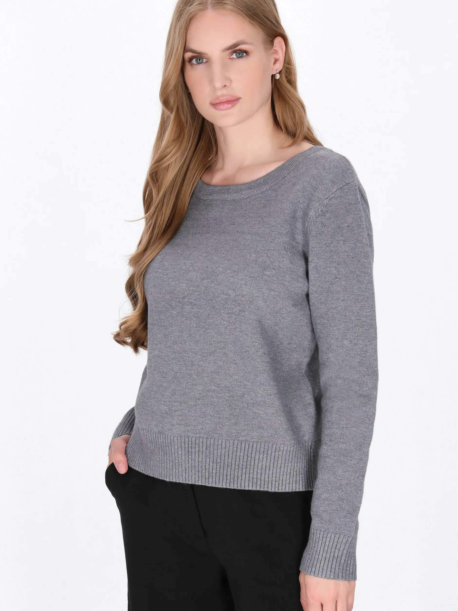 Dreimaster Damen Strickpullover in grau