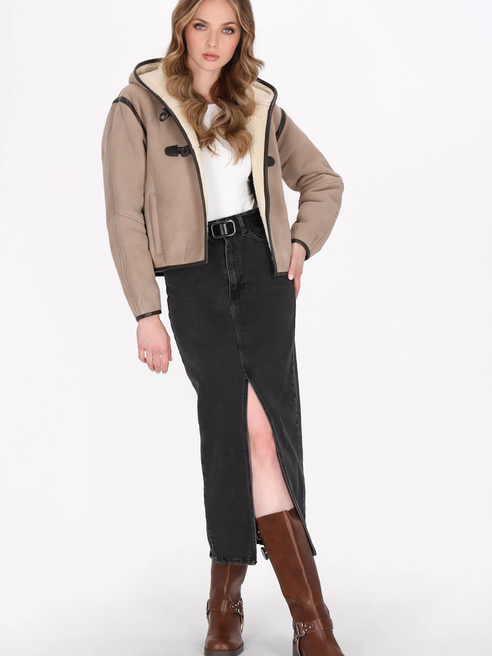 Dreimaster Damen Wildlederjacke in taupe