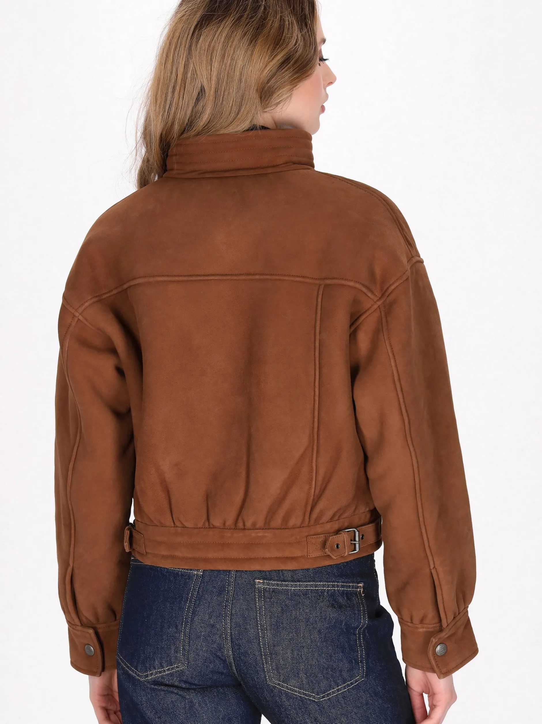 Dreimaster Damen Wildlederjacke in cognac