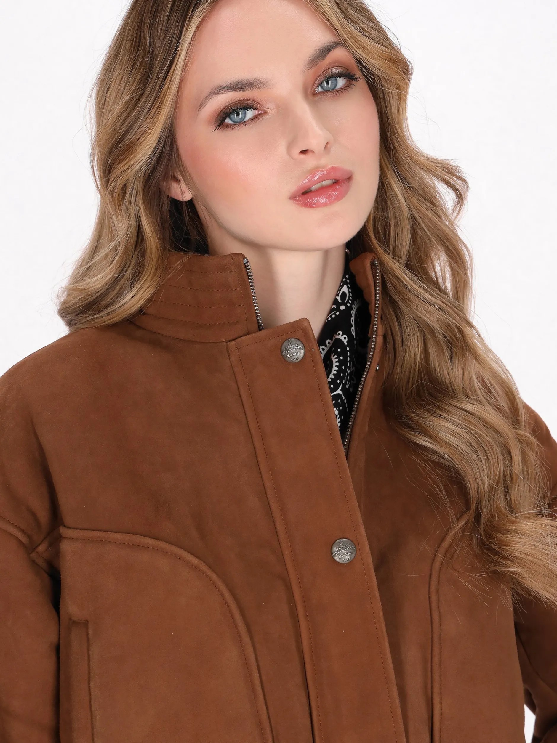 Dreimaster Damen Wildlederjacke in cognac