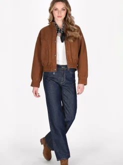 Dreimaster Damen Wildlederjacke in cognac