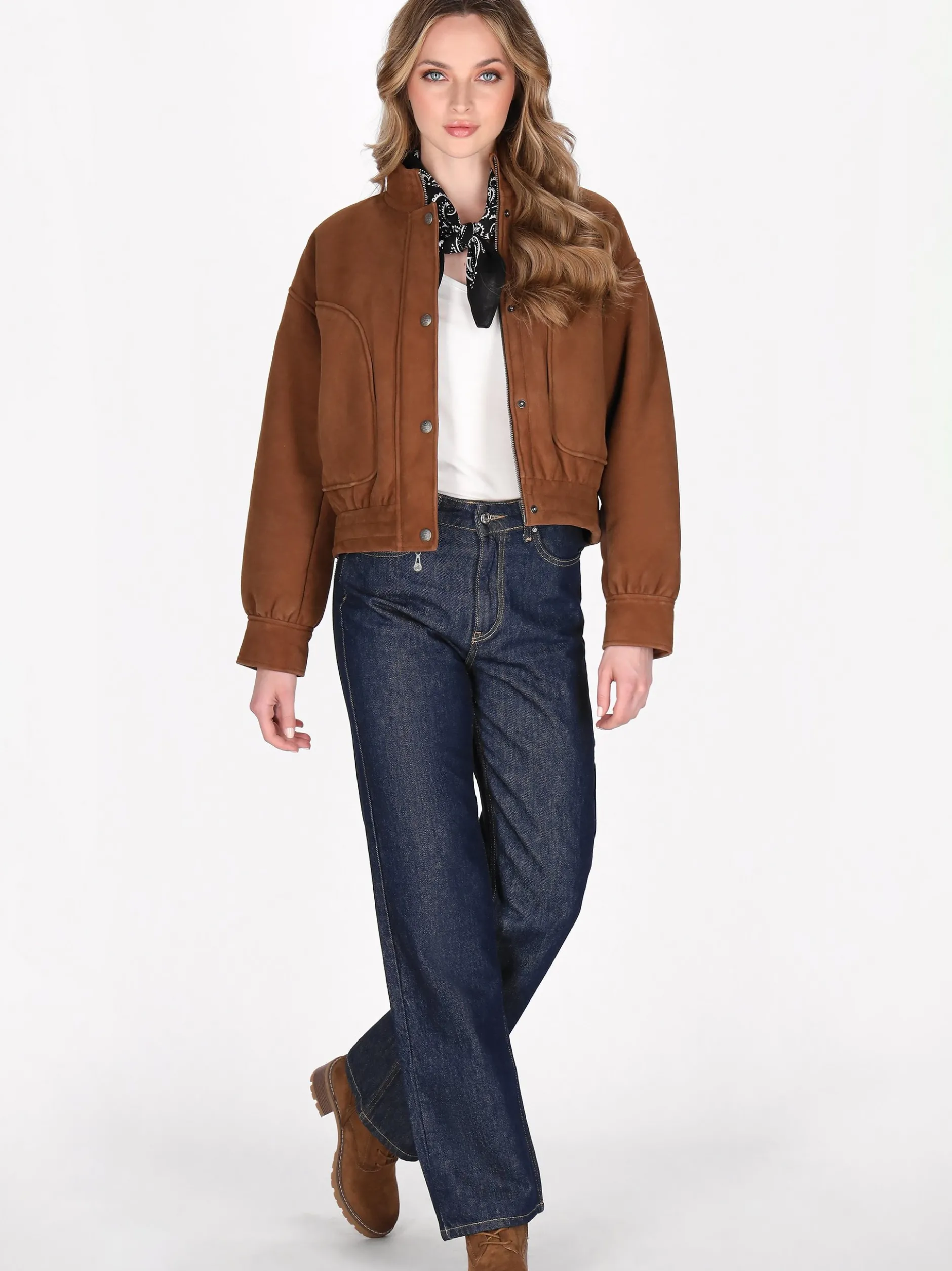 Dreimaster Damen Wildlederjacke in cognac