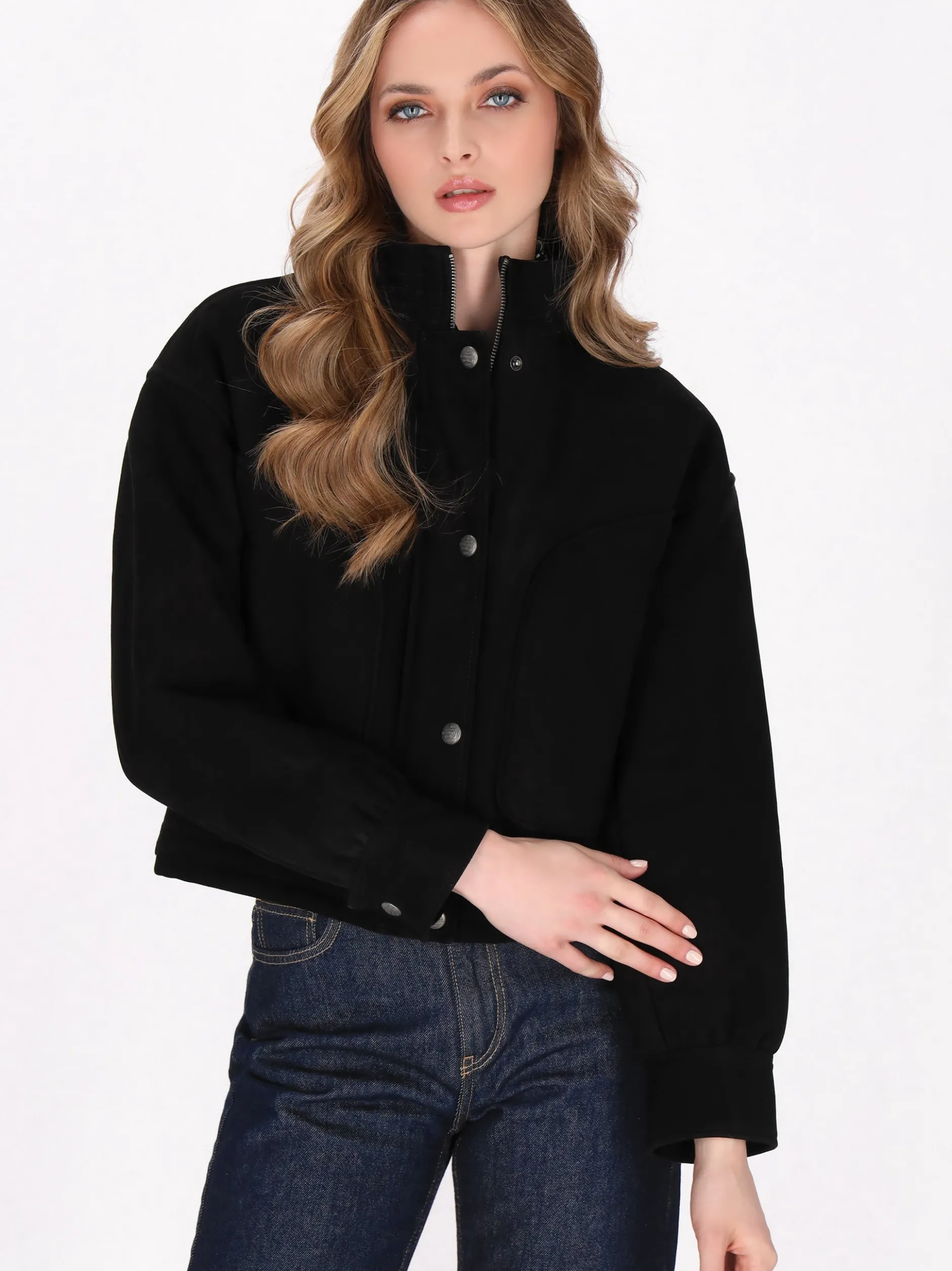 Dreimaster Damen Wildlederjacke in schwarz