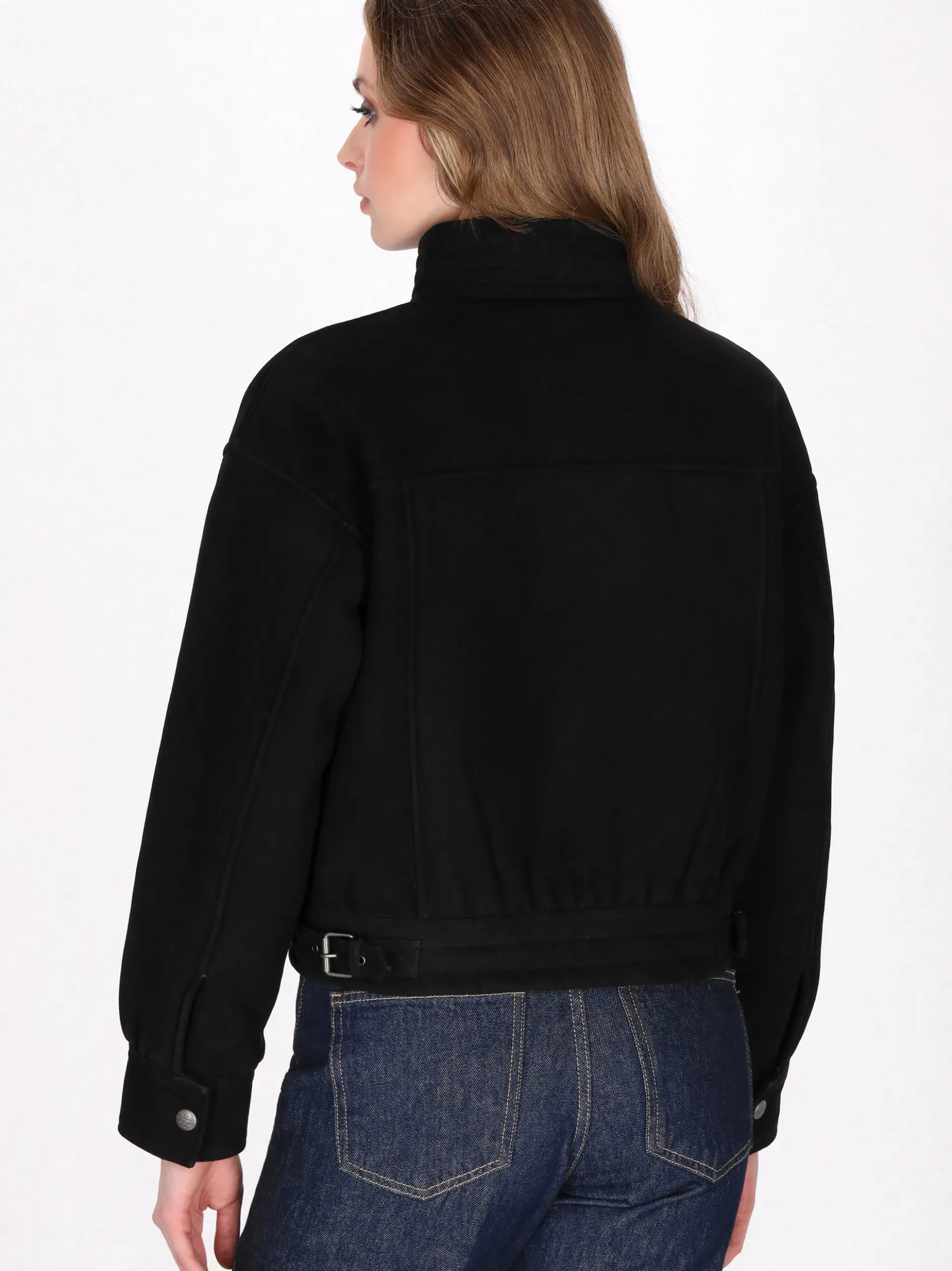Dreimaster Damen Wildlederjacke in schwarz