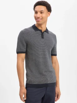 Drykorn Herren Strick-Poloshirt - Triton in marine weiß