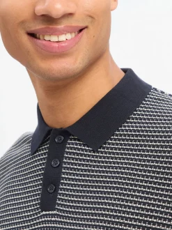 Drykorn Herren Strick-Poloshirt - Triton in marine weiß