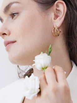 Echtzeit Damen Creolen - Modern Lines in gold