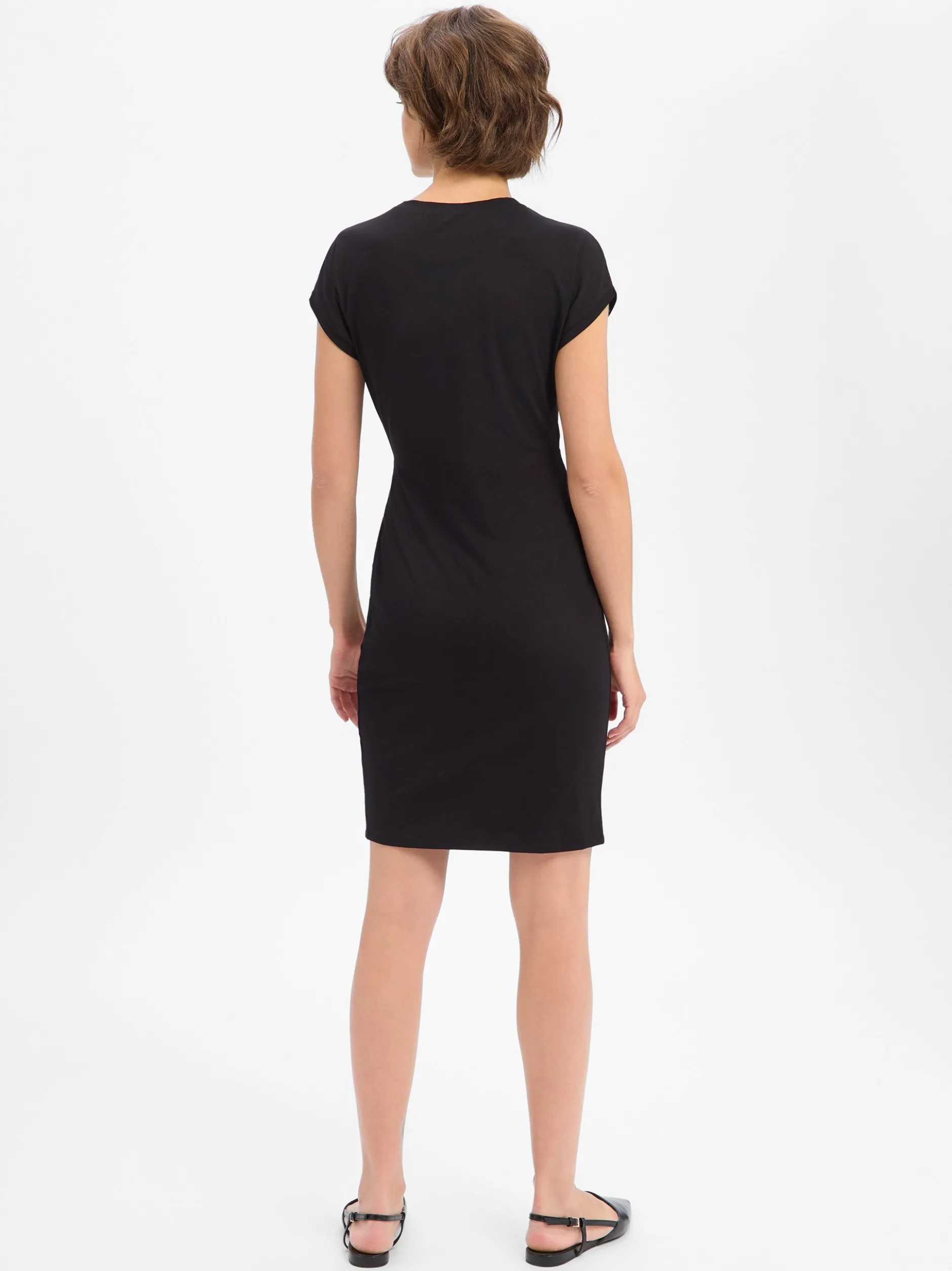 EDITED Damen Jerseykleid in schwarz - Ärmel: extra kurz