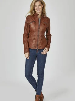 7 eleven Damen Lederjacke - SEKANDI in cognac