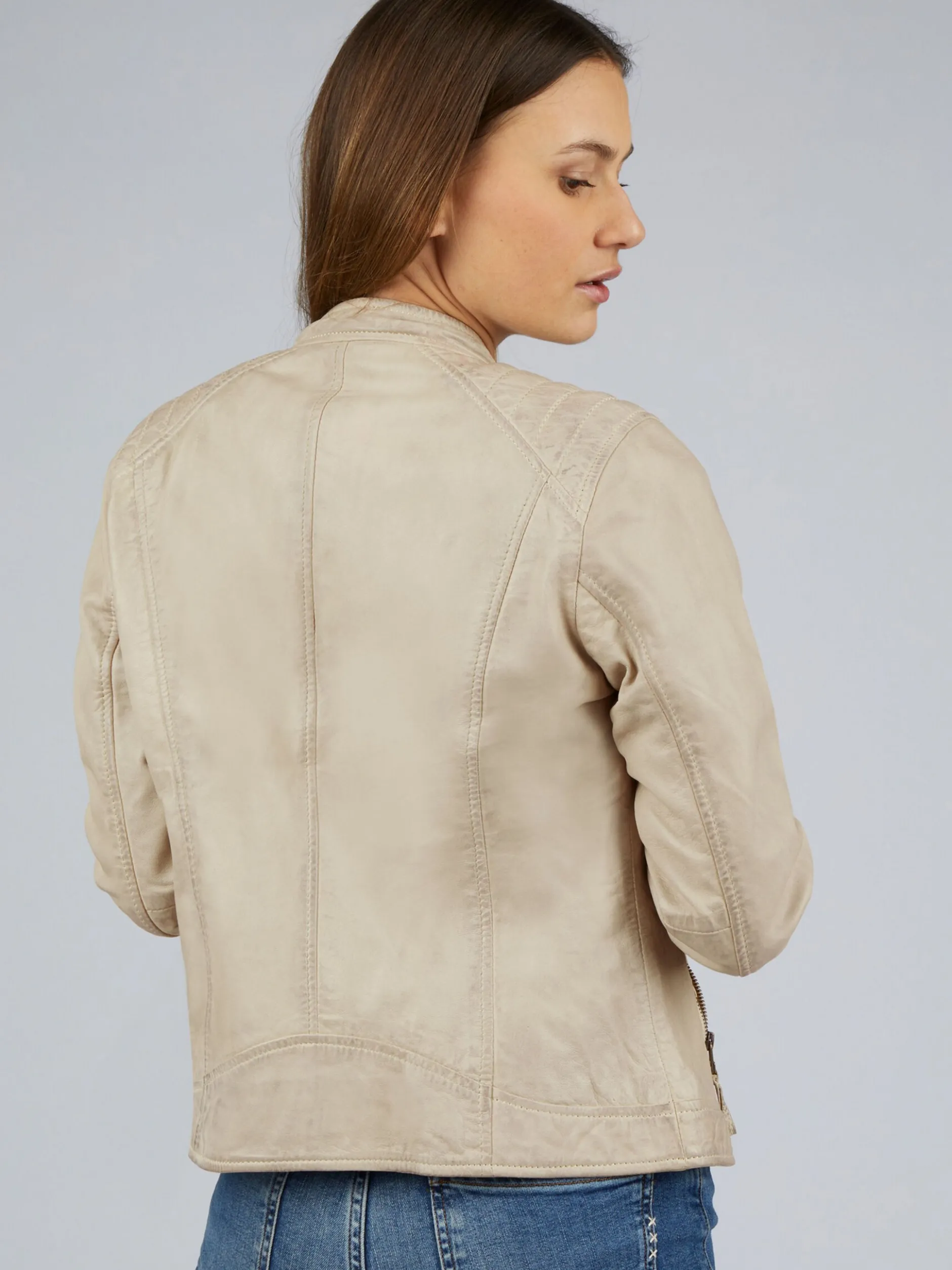 7 eleven Damen Lederjacke - SESONO in beige