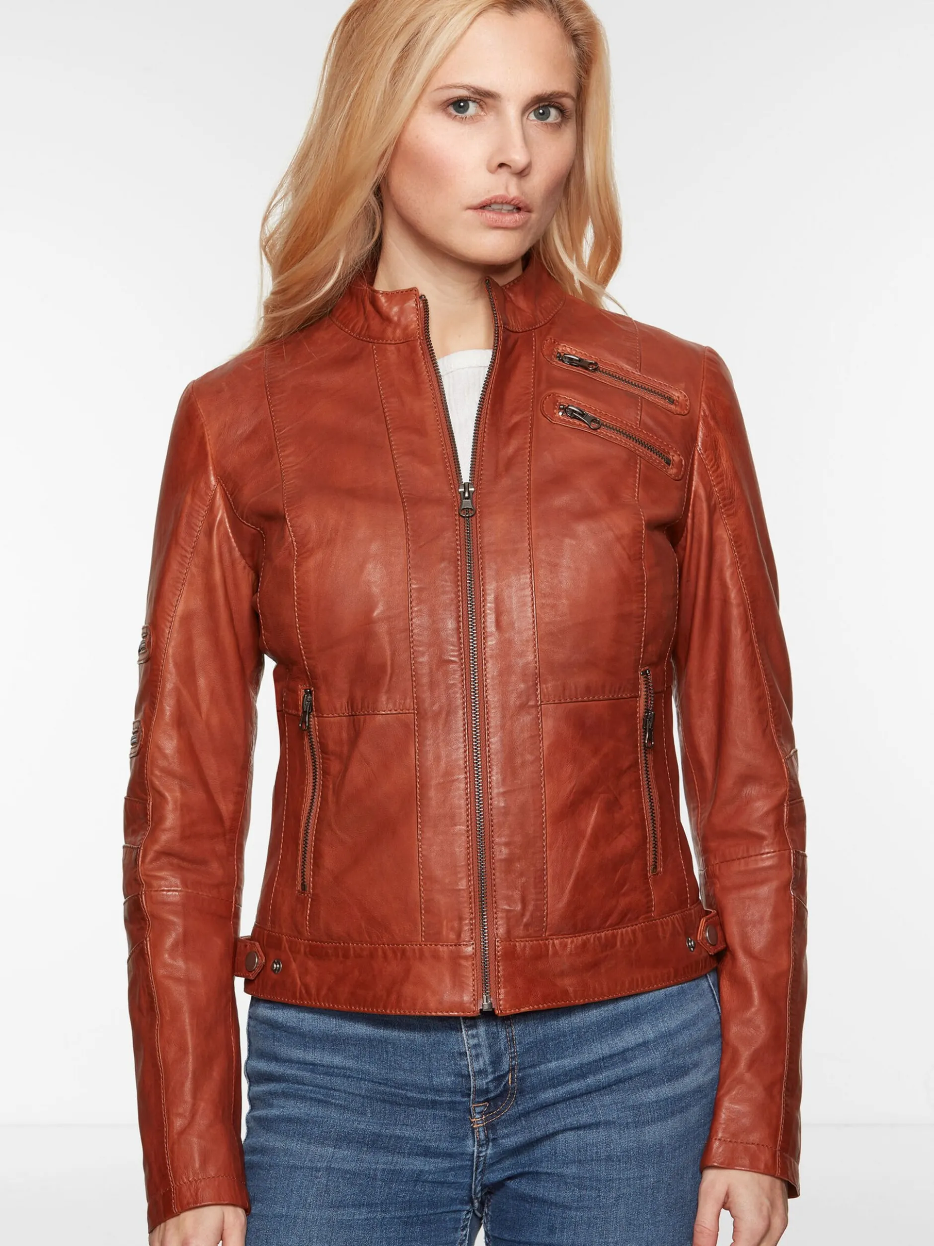 7 eleven Damen Lederjacke - SETALIA in cognac