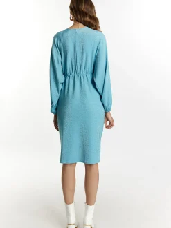Faina Damen Abendkleid mit Glanzgarn in aqua