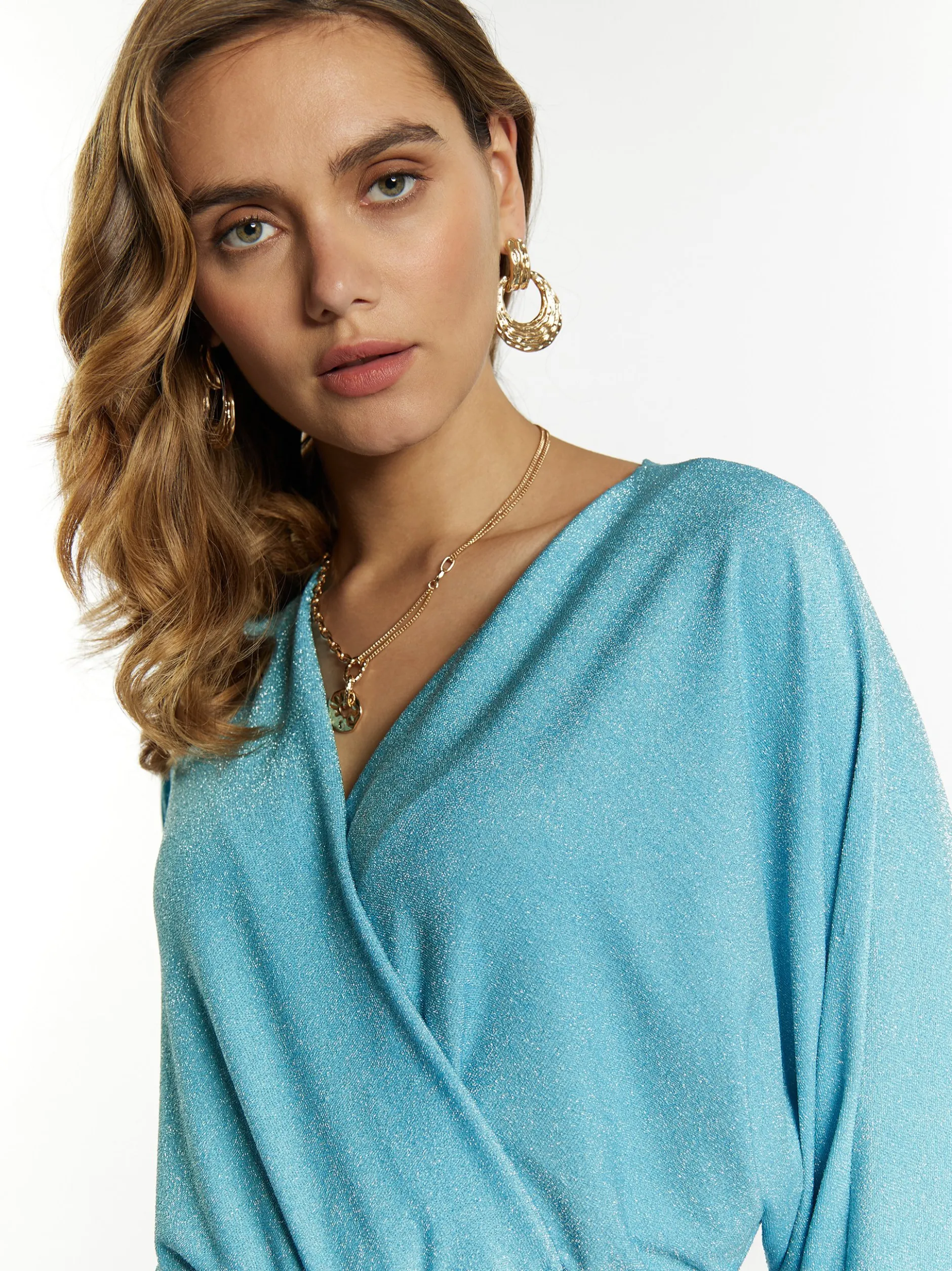 Faina Damen Abendkleid mit Glanzgarn in aqua