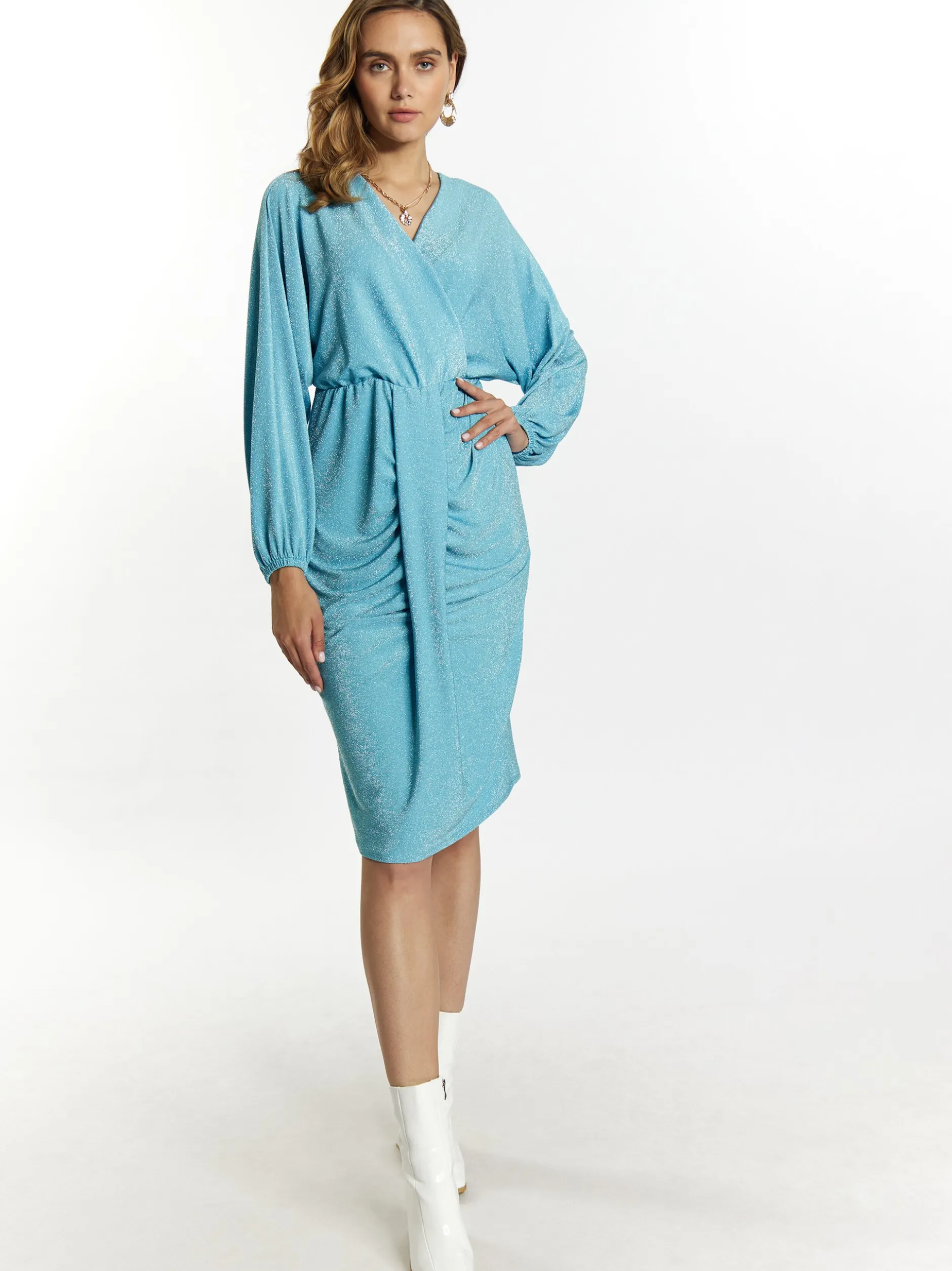 Faina Damen Abendkleid mit Glanzgarn in aqua