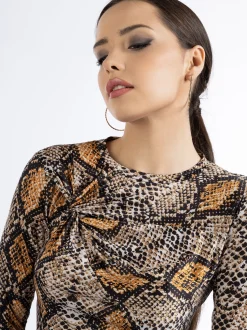 Faina Damen Bluse in braun - Ausschnitt: Rundhals