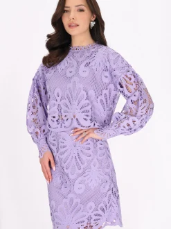 Faina Damen Bluse in lila - Ausschnitt: Rundhals