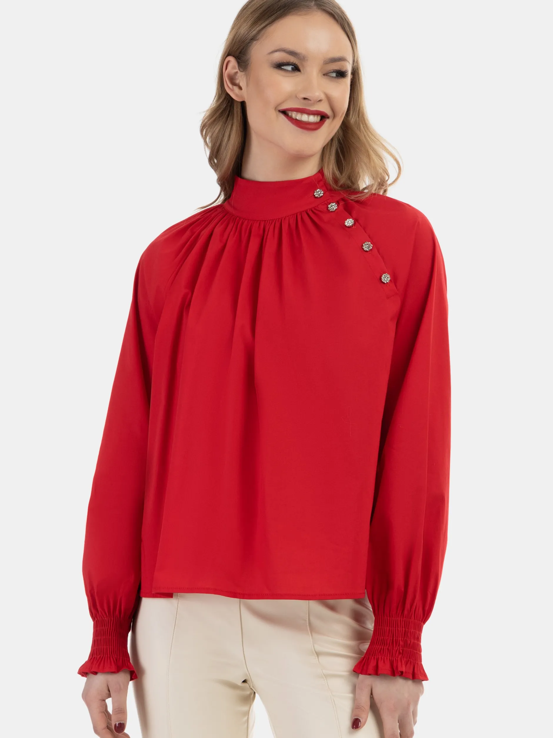 Faina Damen Bluse in rot - Ausschnitt: ohne Kragen
