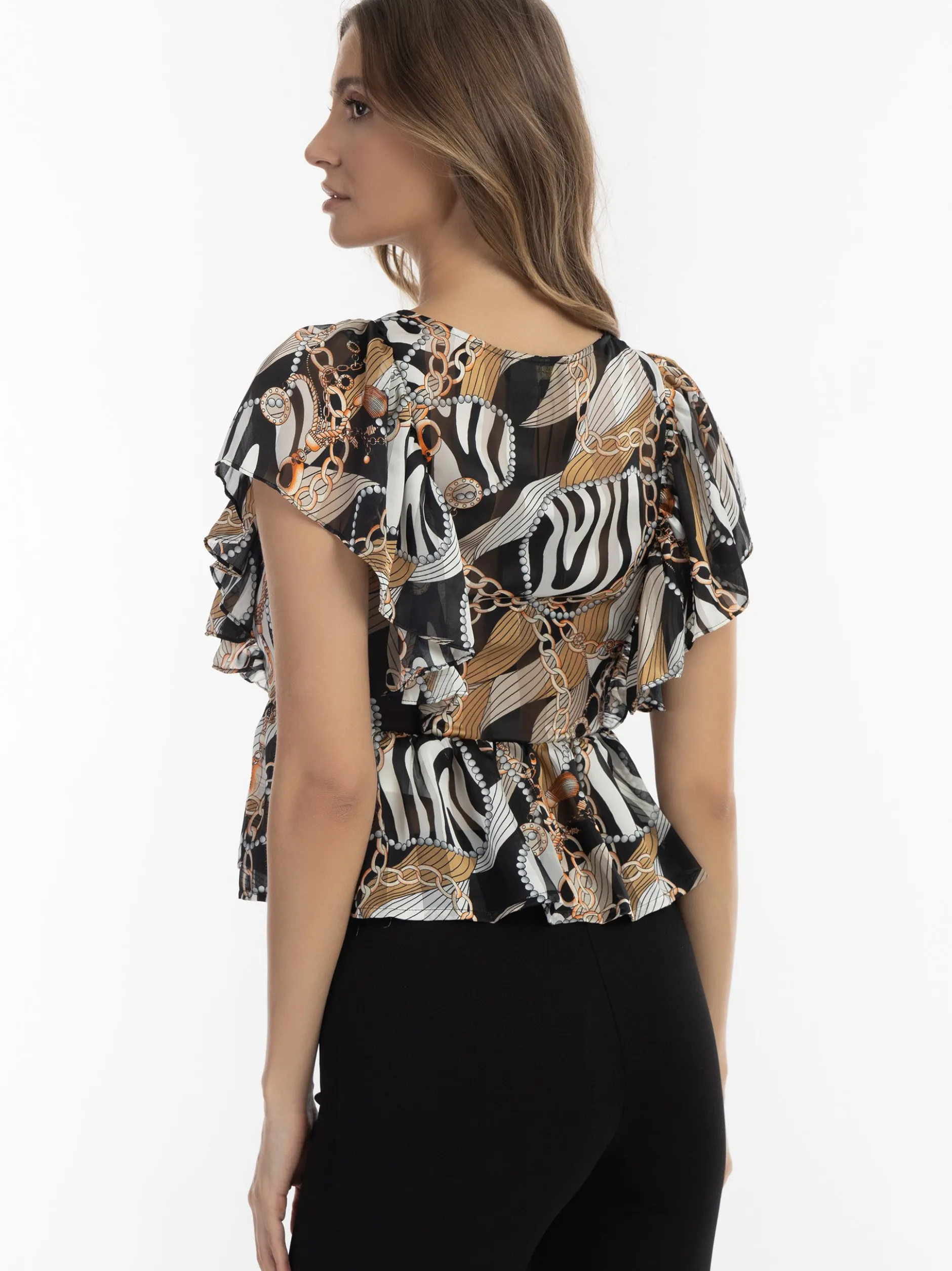 Faina Damen Bluse in schwarz - Ausschnitt: V-Ausschnitt