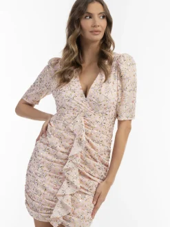 Faina Damen Drapiertes Kleid in rosa - Länge: mittel