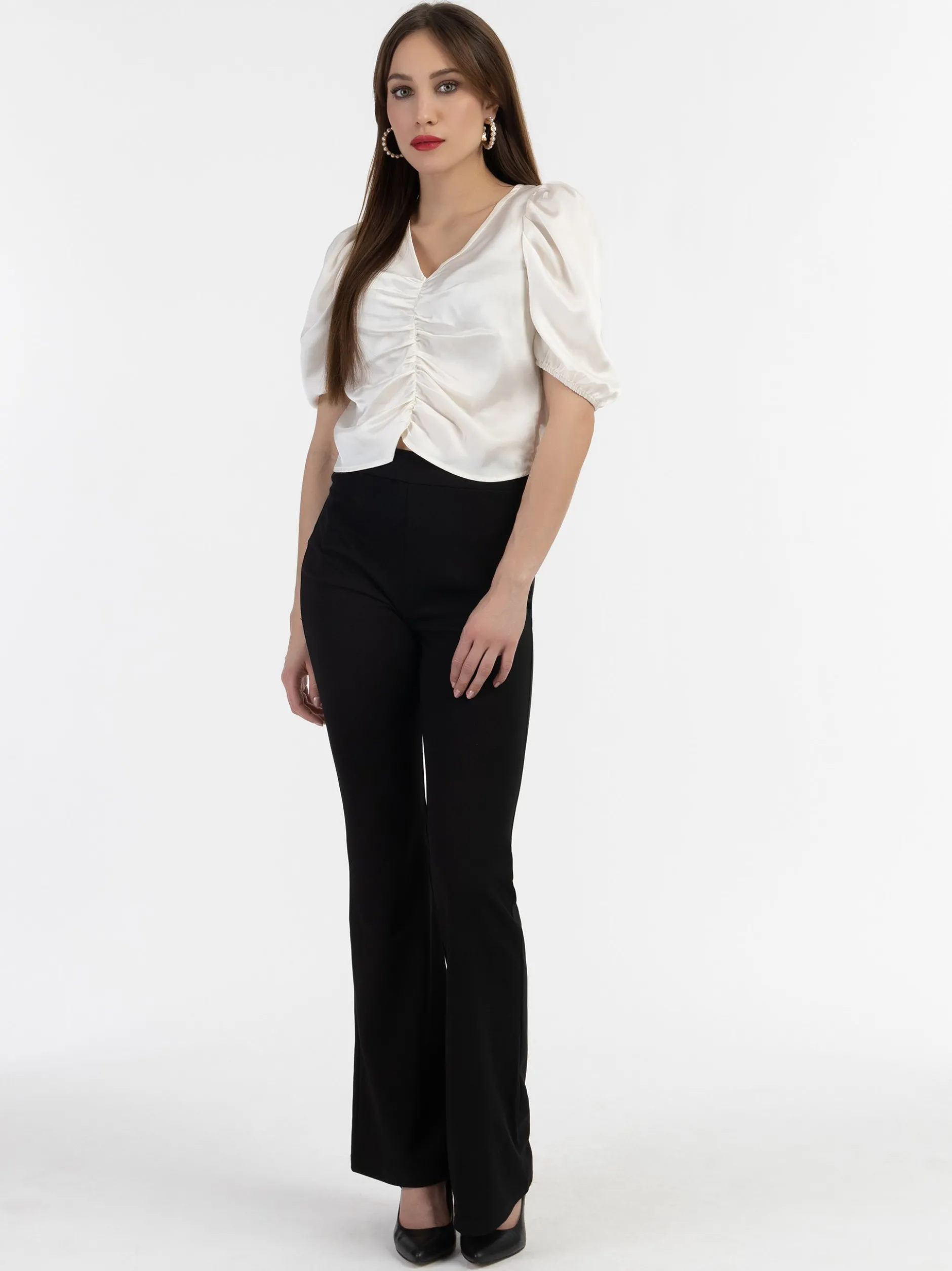 Faina Damen Drapiertes Top in weiß