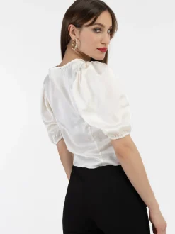 Faina Damen Drapiertes Top in weiß
