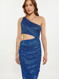 Faina Damen Kleid in blau - Ausschnitt: Cache-Coeur
