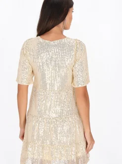 Faina Damen Kleid in gold - Ausschnitt: Rundhals