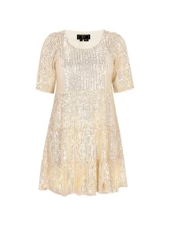 Faina Damen Kleid in gold - Ausschnitt: Rundhals