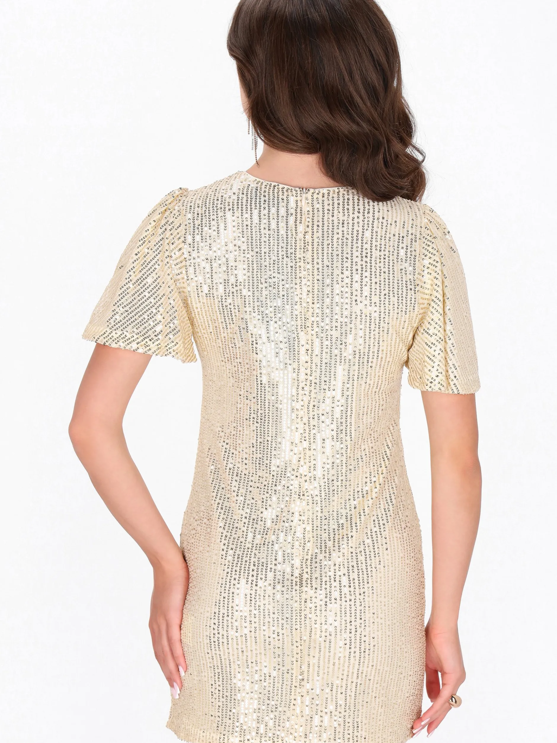 Faina Damen Kleid in gold - Ausschnitt: Rundhals