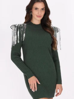 Faina Damen Kleid in grün - Ausschnitt: ohne Kragen