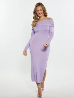 Faina Damen Kleid in lila - Ausschnitt: Carmen