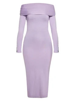 Faina Damen Kleid in lila - Ausschnitt: Carmen