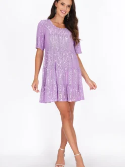 Faina Damen Kleid in lila - Ausschnitt: Rundhals