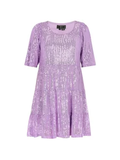 Faina Damen Kleid in lila - Ausschnitt: Rundhals