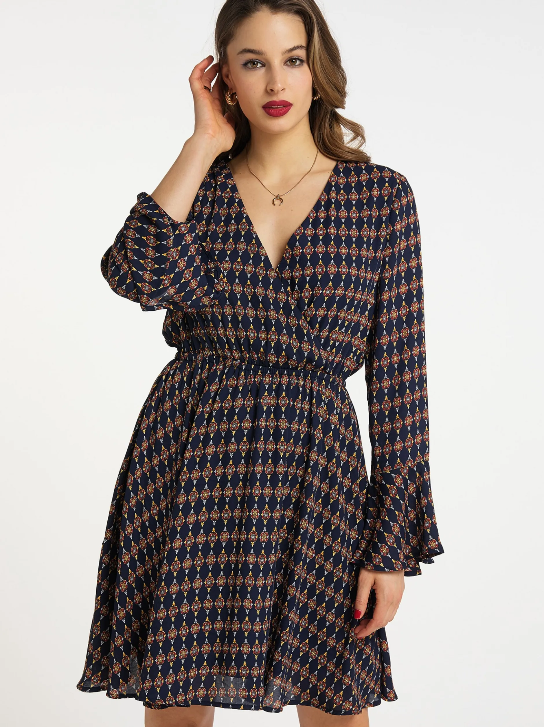 Faina Damen Kleid in marine - Ausschnitt: V-Ausschnitt