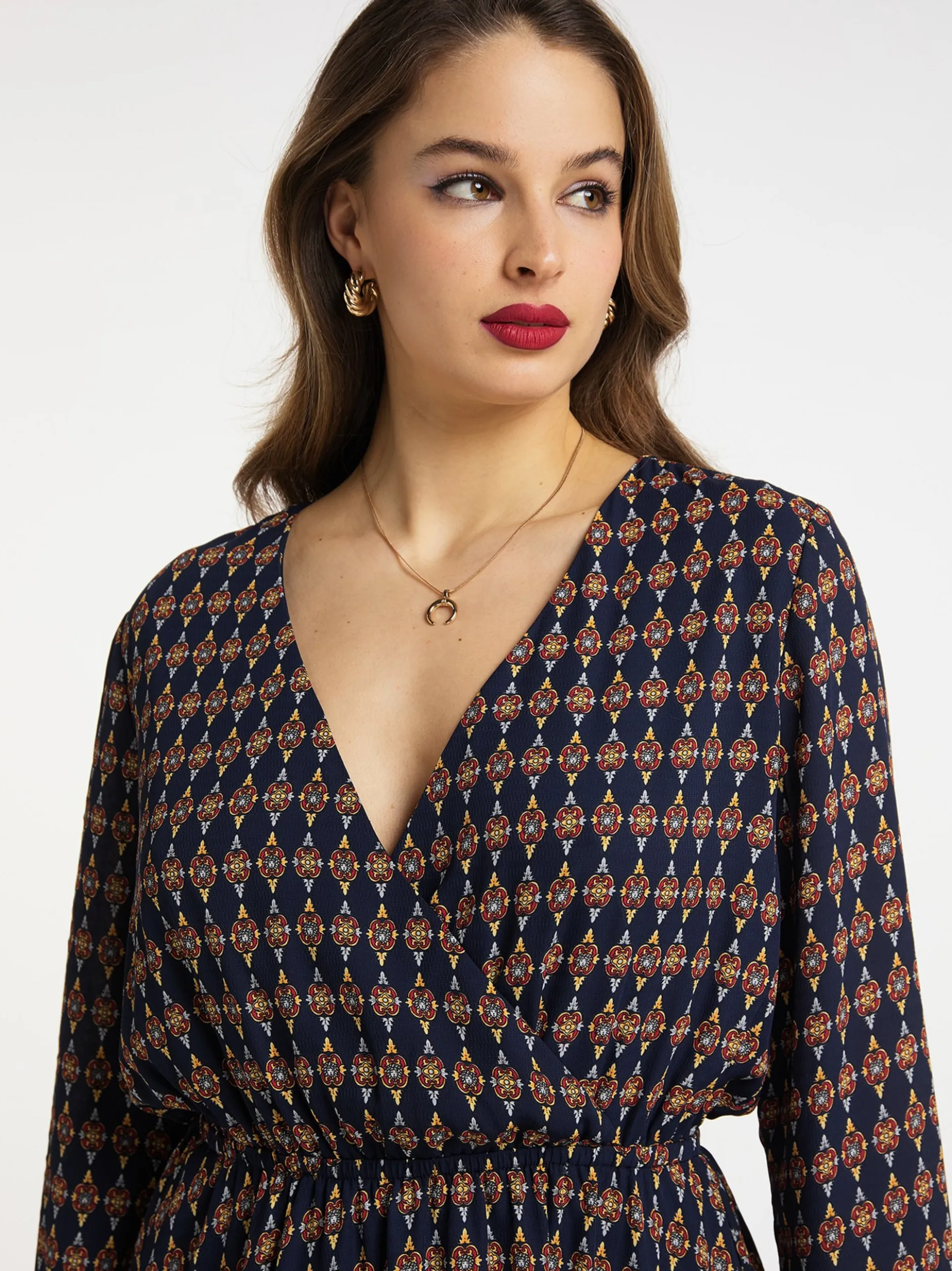 Faina Damen Kleid in marine - Ausschnitt: V-Ausschnitt
