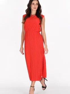 Faina Damen Kleid in rot - Ausschnitt: Rundhals