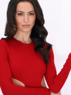 Faina Damen Kleid in rot - Ausschnitt: Rundhals