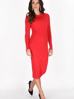 Faina Damen Kleid in rot - Ausschnitt: Rundhals