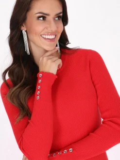 Faina Damen Kleid in rot - Ausschnitt: Rundhals