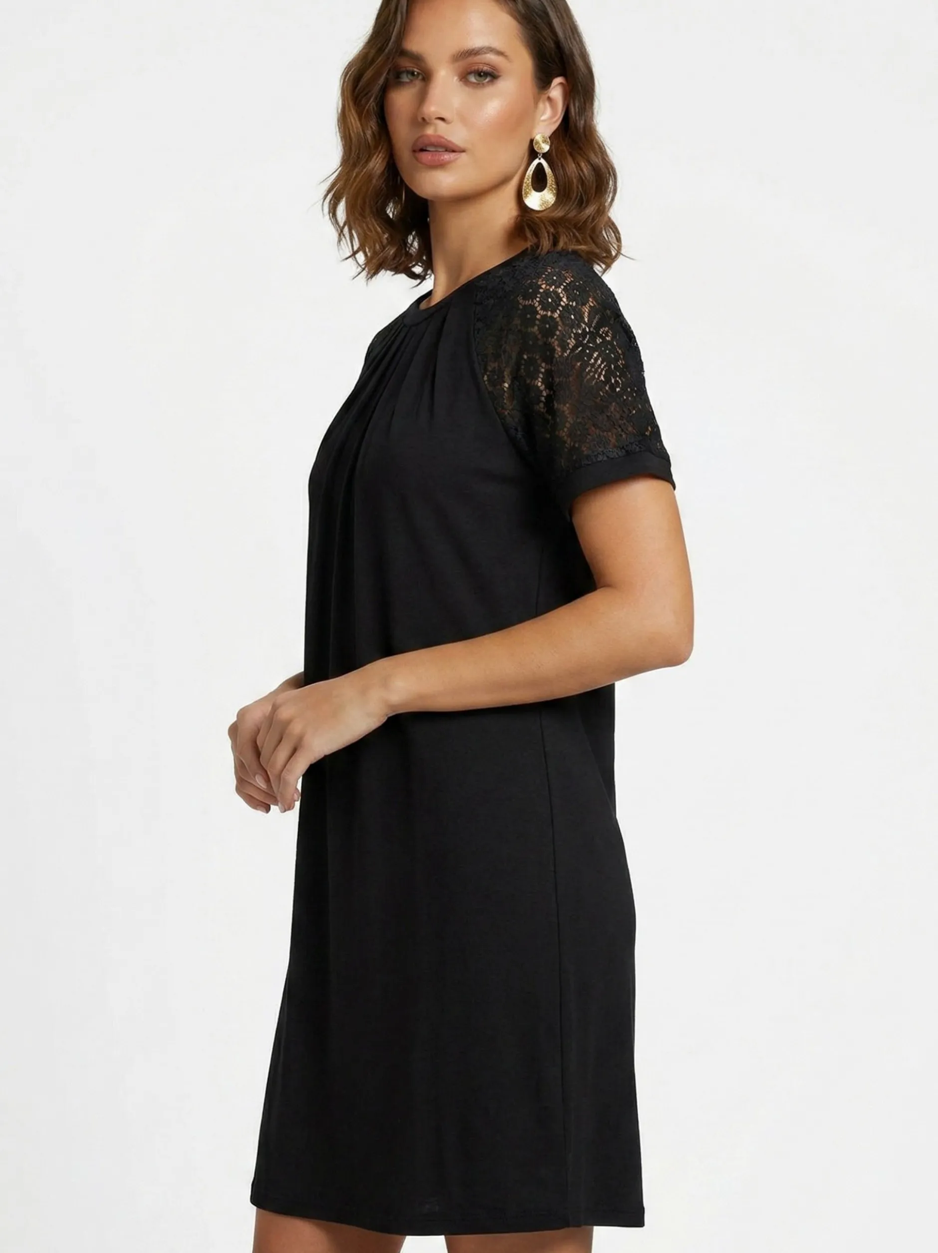 Faina Damen Kleid in schwarz - Ausschnitt: Rundhals