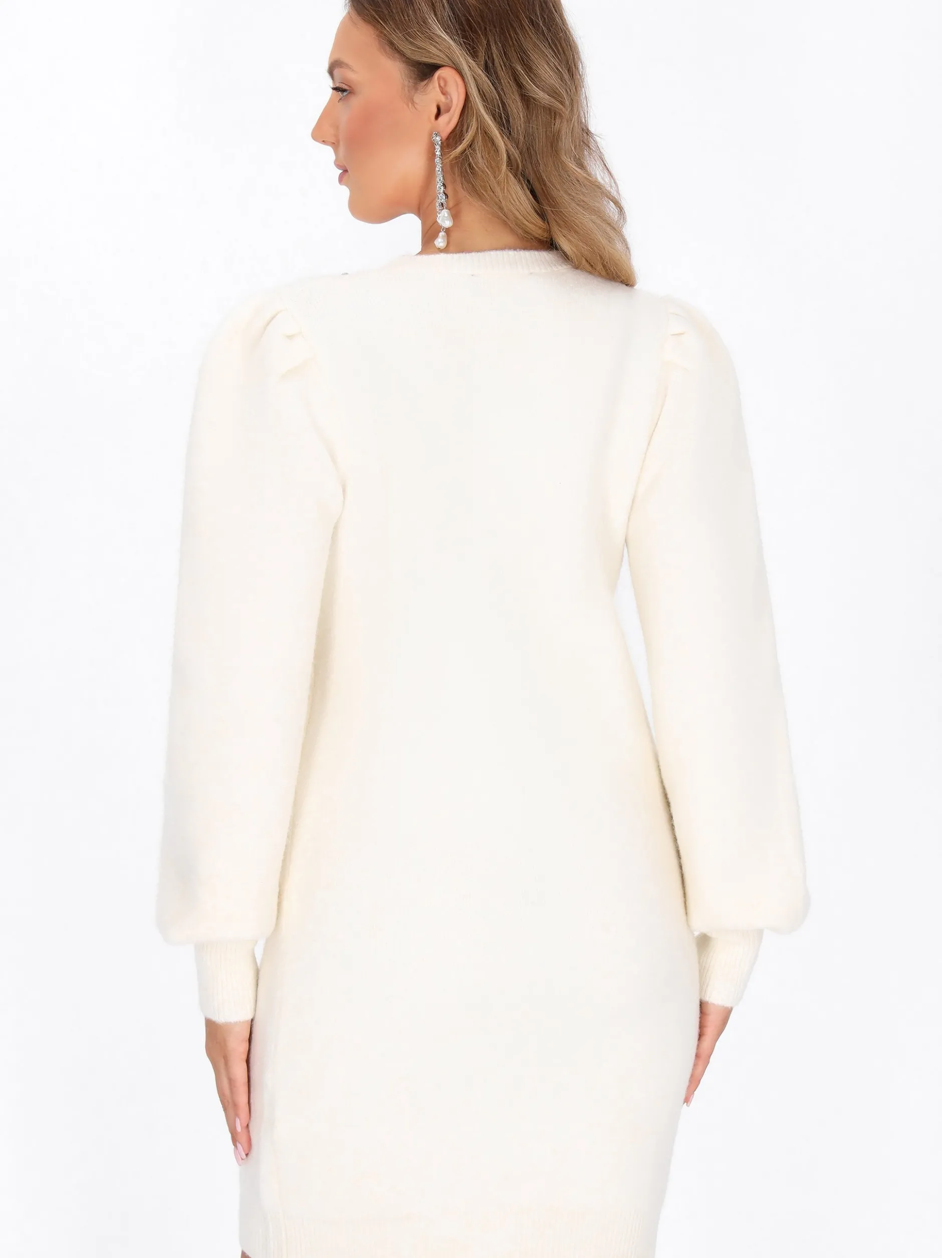 Faina Damen Kleid in weiß - Ausschnitt: Rundhals
