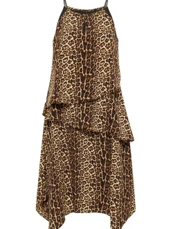 Faina Damen Kleid mit Leo-Print in camel - Länge: mittel