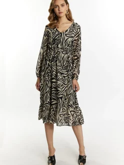 Faina Damen Kleid mit Zebra-Print in schwarz beige
