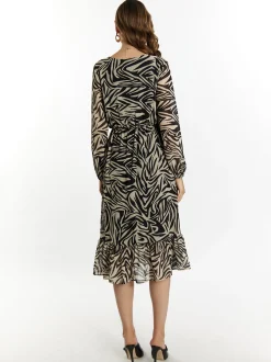 Faina Damen Kleid mit Zebra-Print in schwarz beige