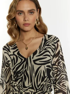 Faina Damen Kleid mit Zebra-Print in schwarz beige